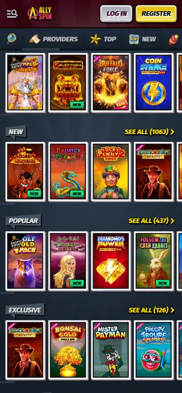 Allyspin Casino - Biblioteka gier